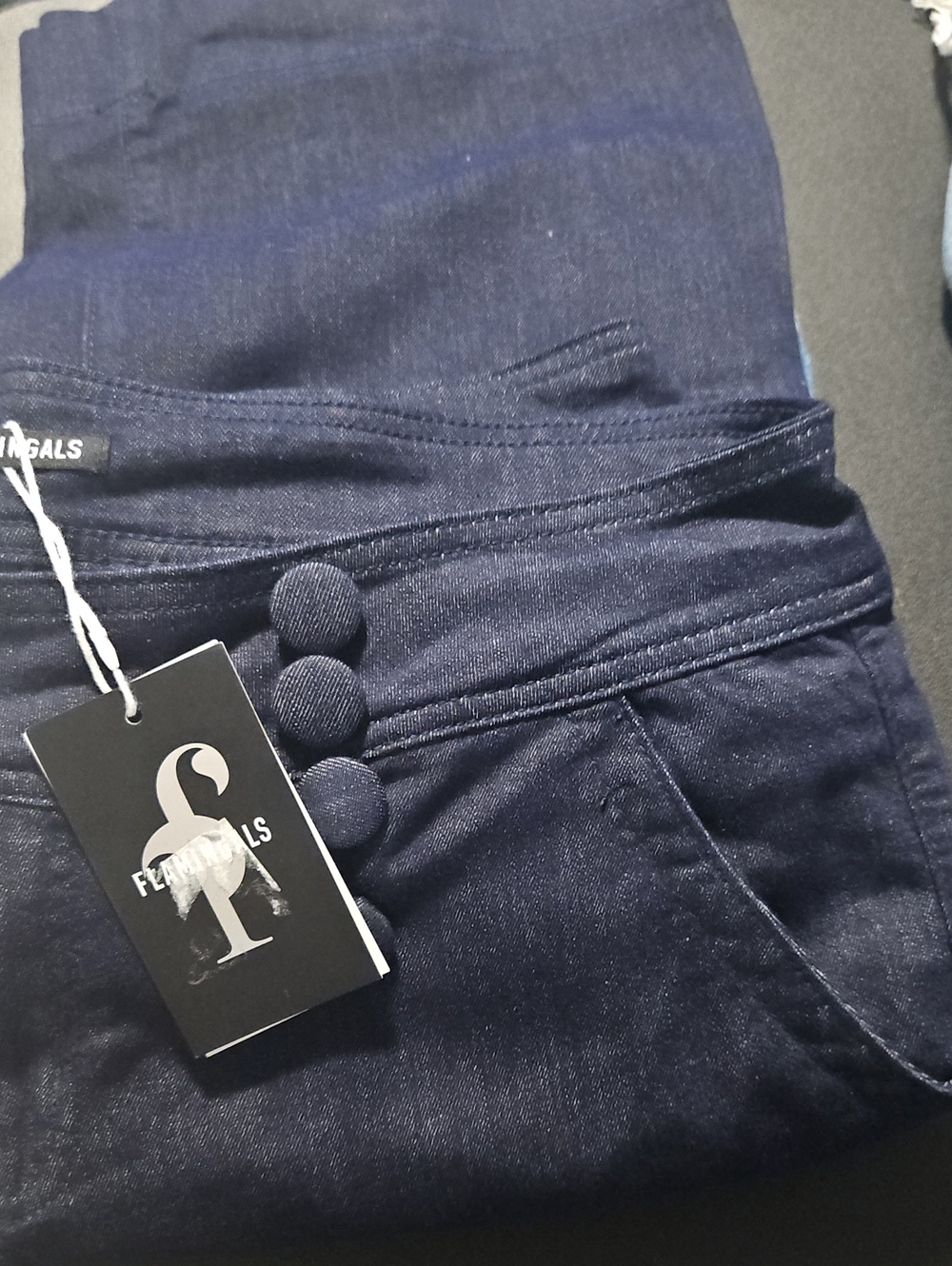 High-Rise Dark Indigo Jeans with Covered Button Trim